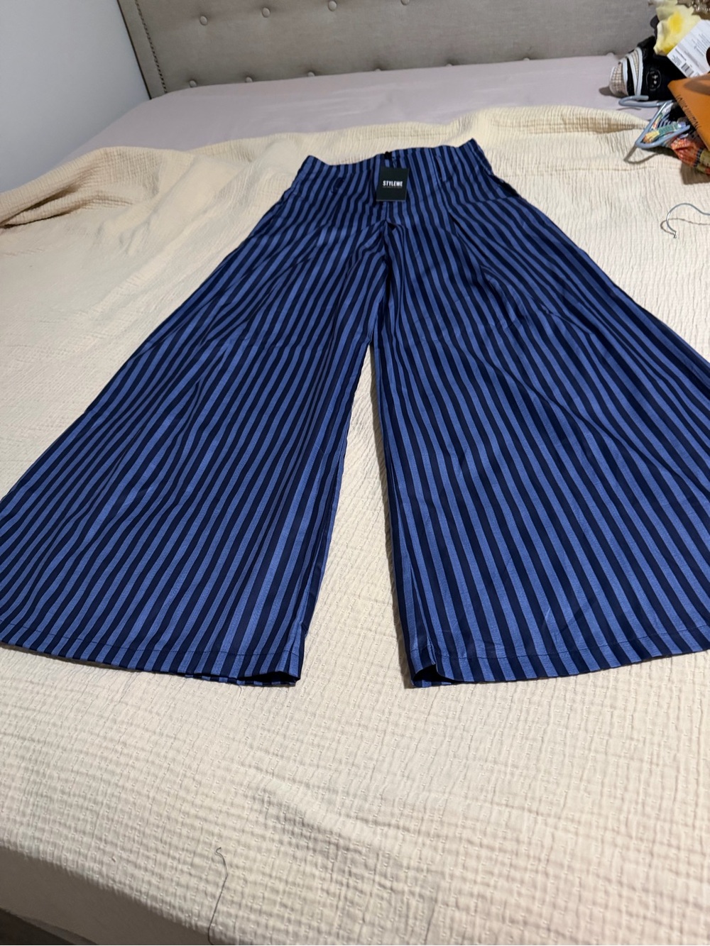 STYLEWE Navy and Black Striped Wide-Leg Skirt Pants